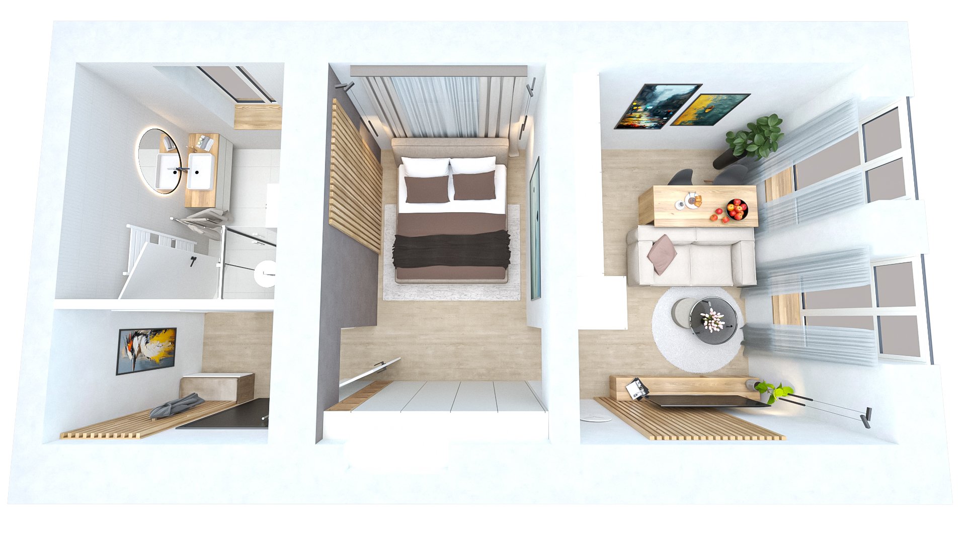 Půdorys apartmánu 2+kk