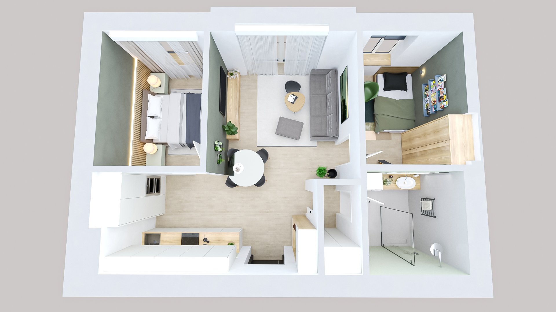 Půdorys apartmánu 3+kk