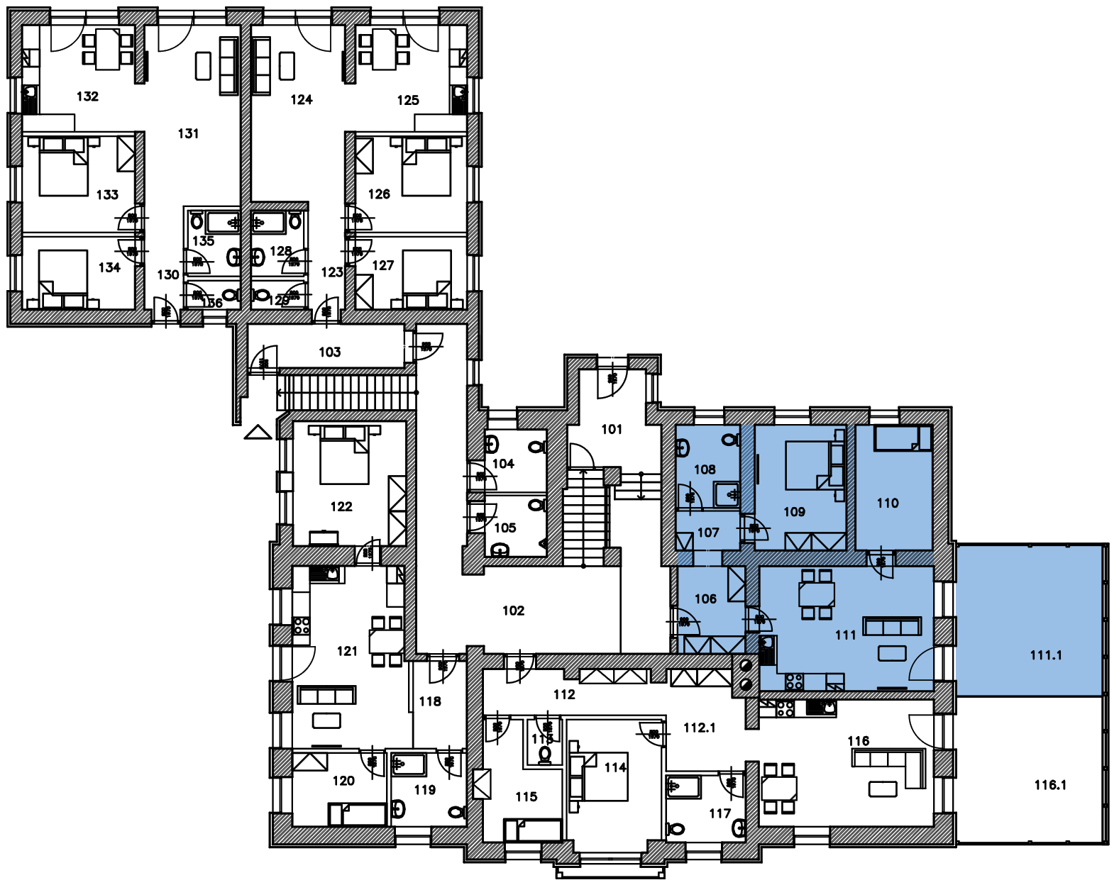 Umístění v patře · Apartmán A