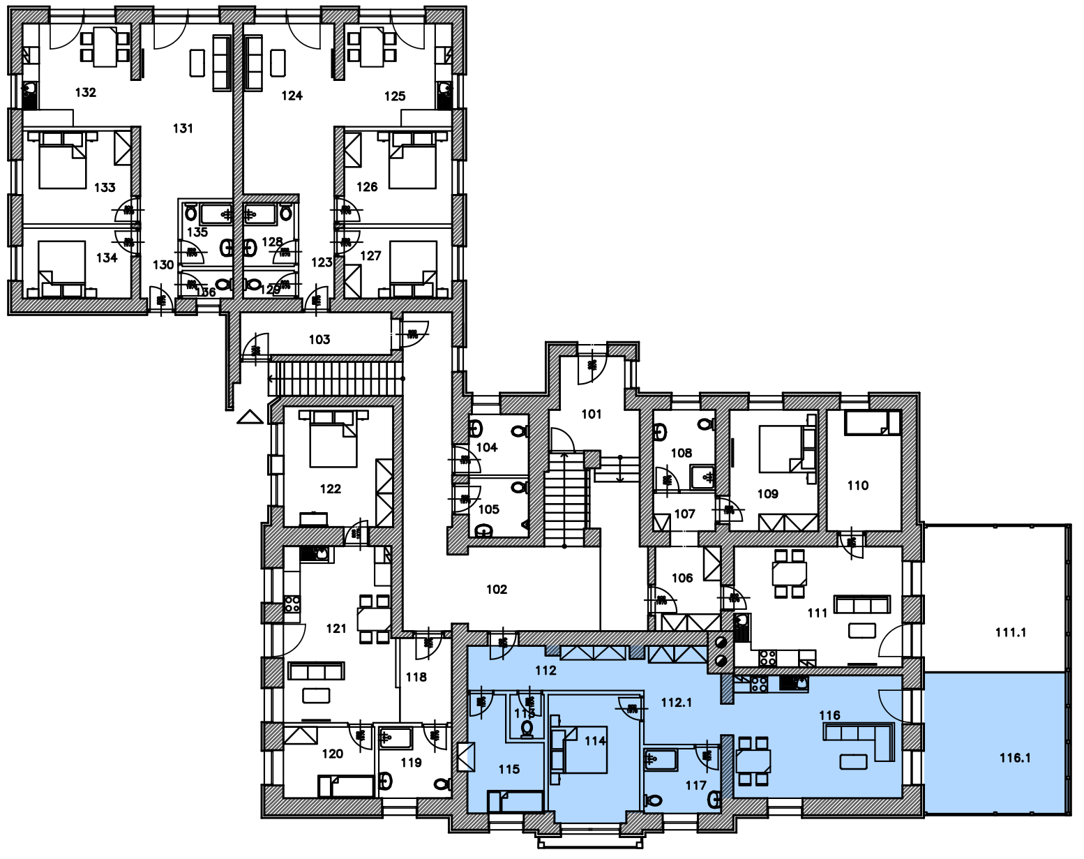Umístění v patře · Apartmán B