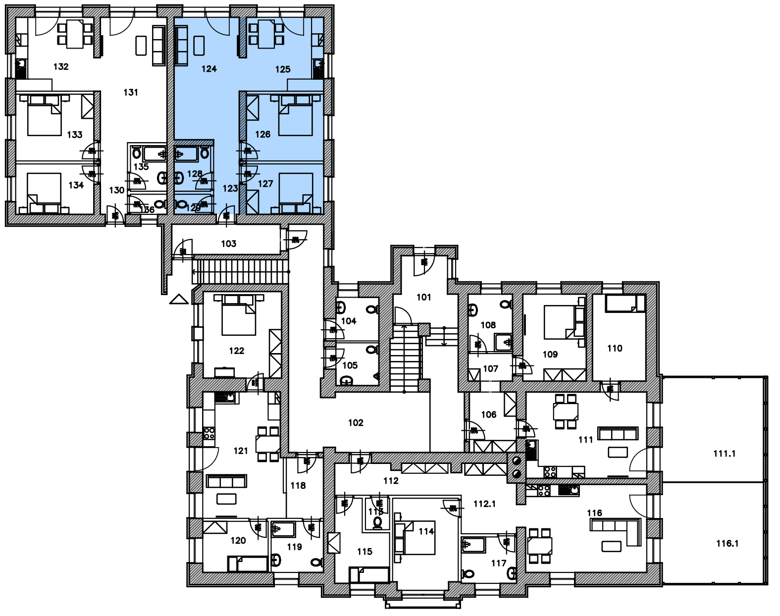 Umístění v patře · Apartmán D
