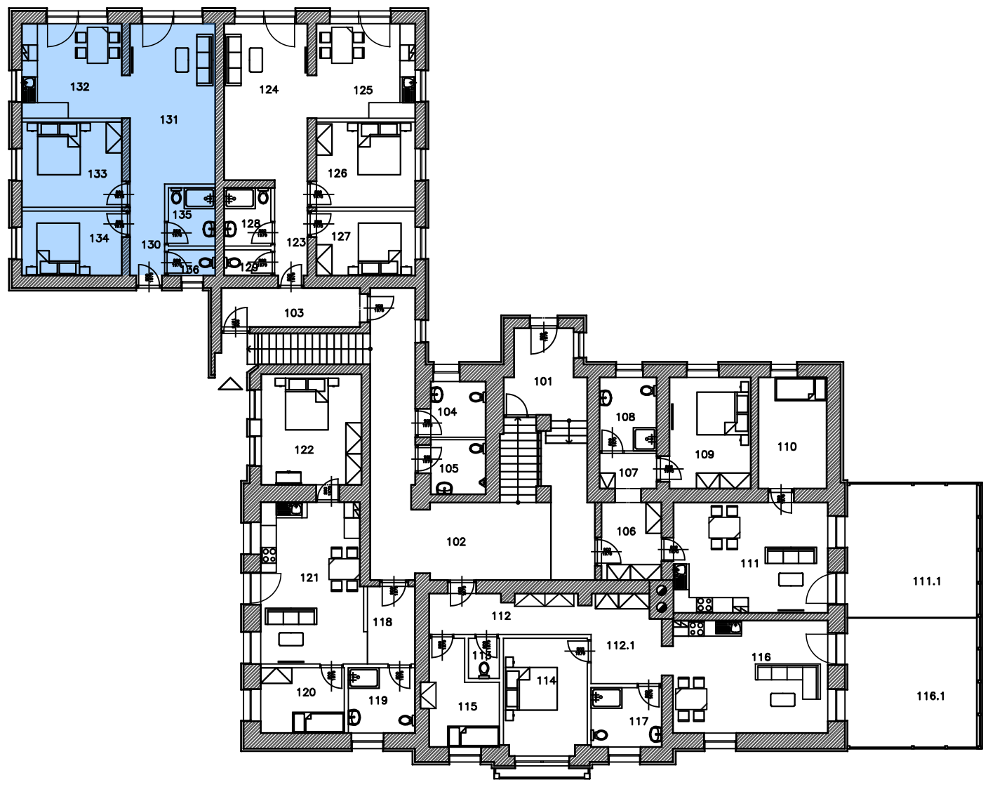 Umístění v patře · Apartmán E