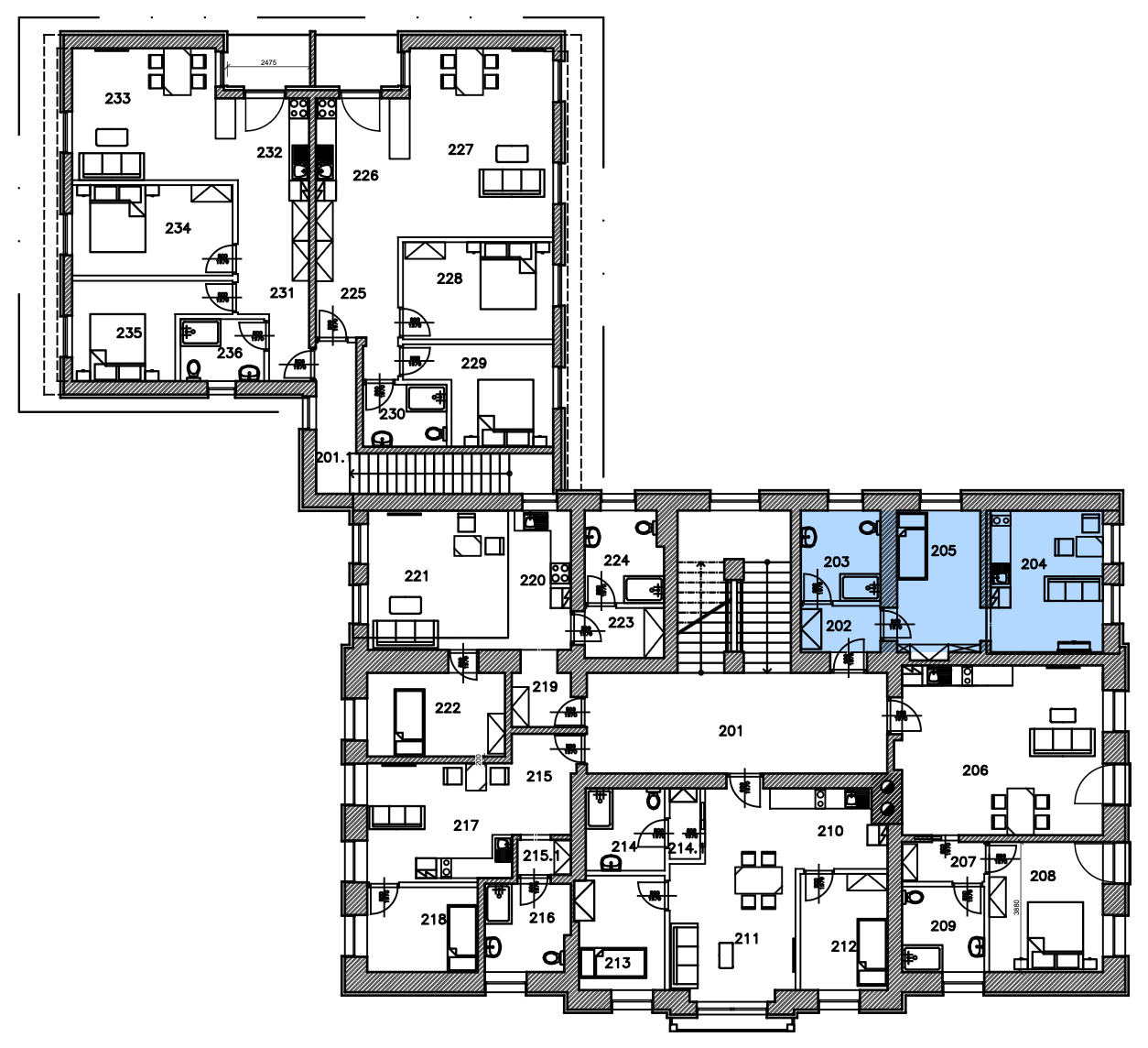 Umístění v patře · Apartmán F