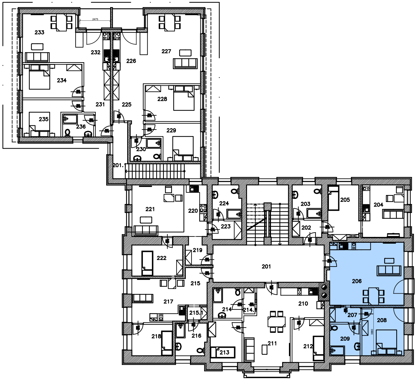 Umístění v patře · Apartmán G