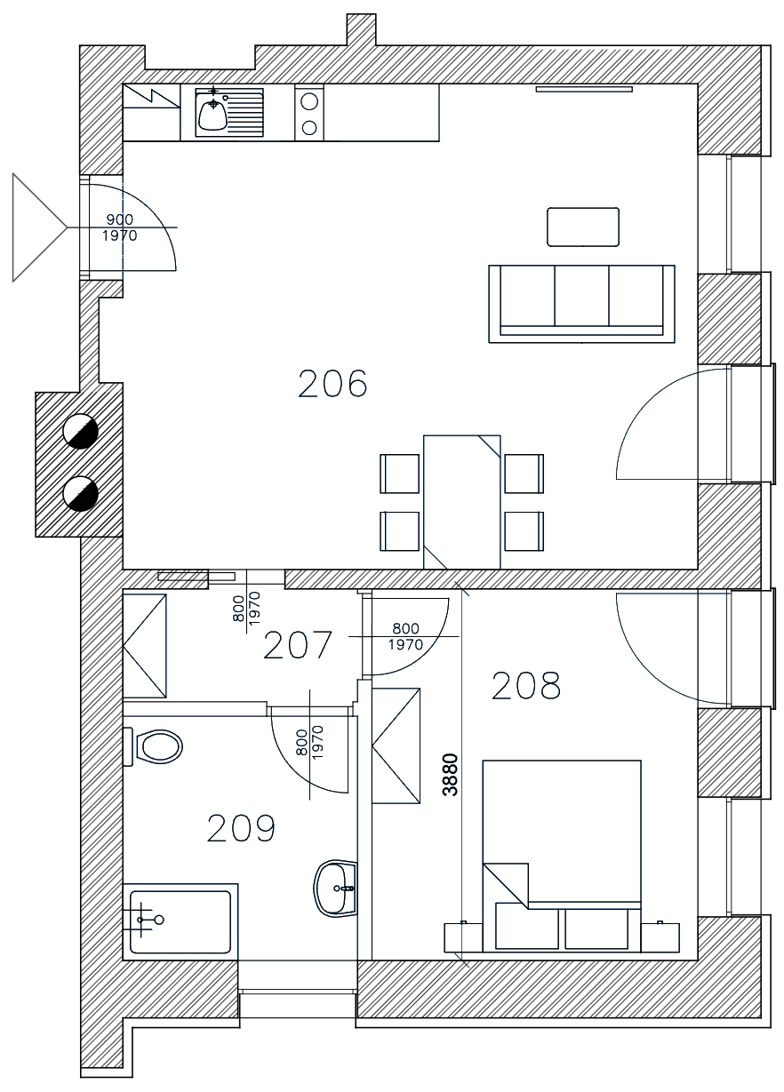 Půdorys apartmánu G