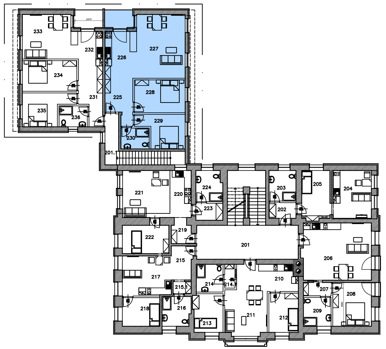 Umístění v patře · Apartmán K