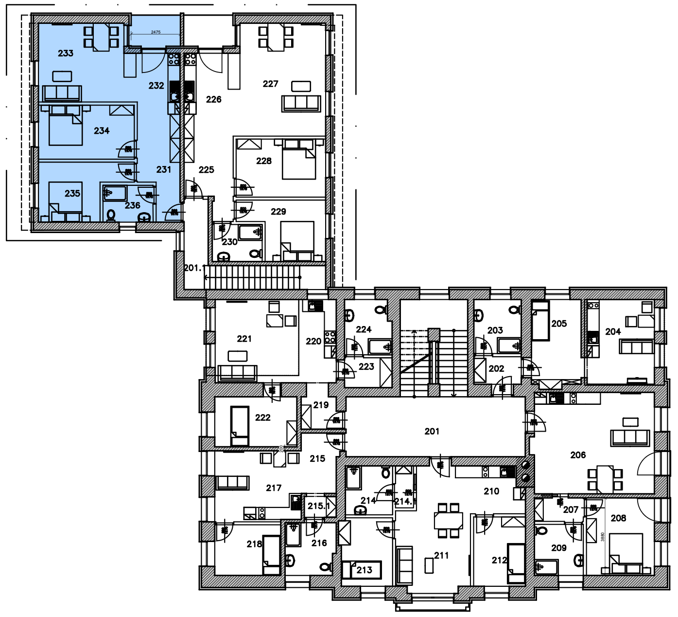 Umístění v patře · Apartmán L