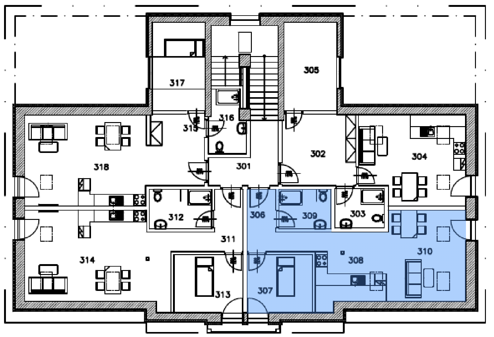 Umístění v patře · Apartmán N