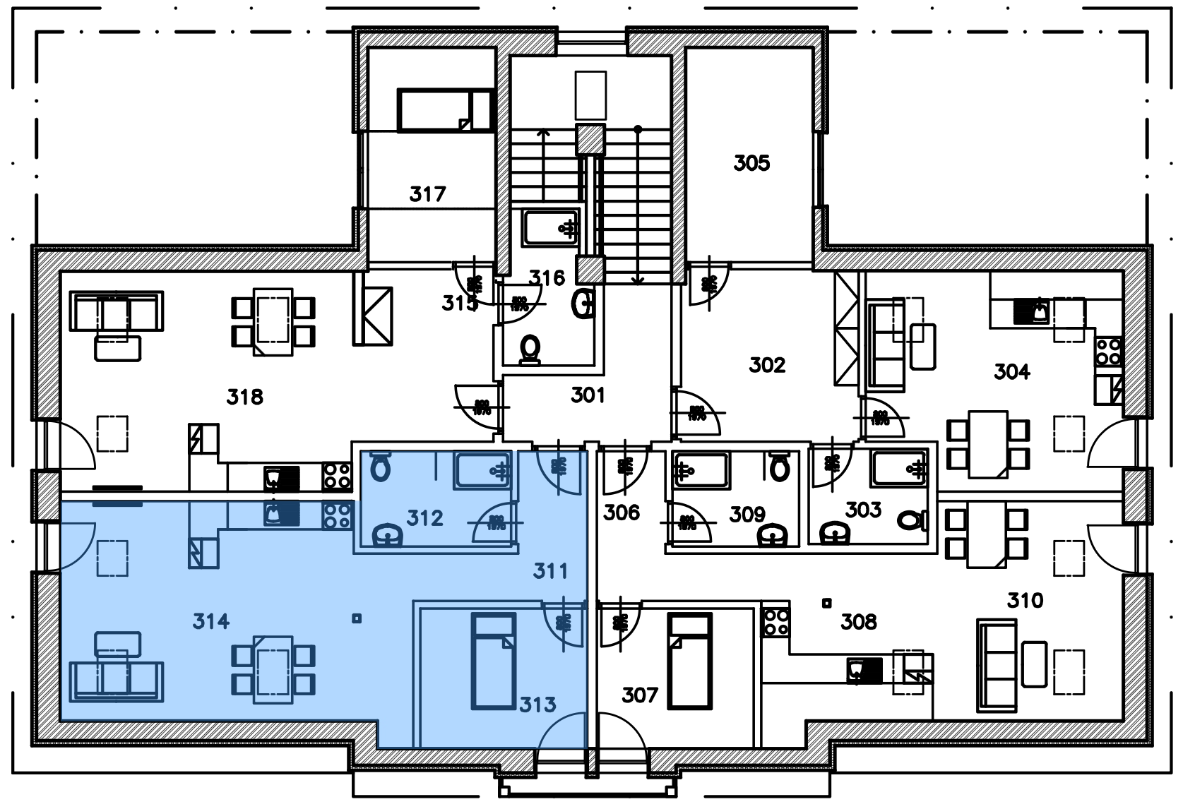Umístění v patře · Apartmán O