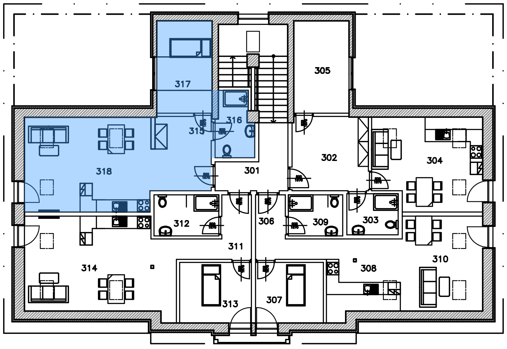 Umístění v patře · Apartmán P