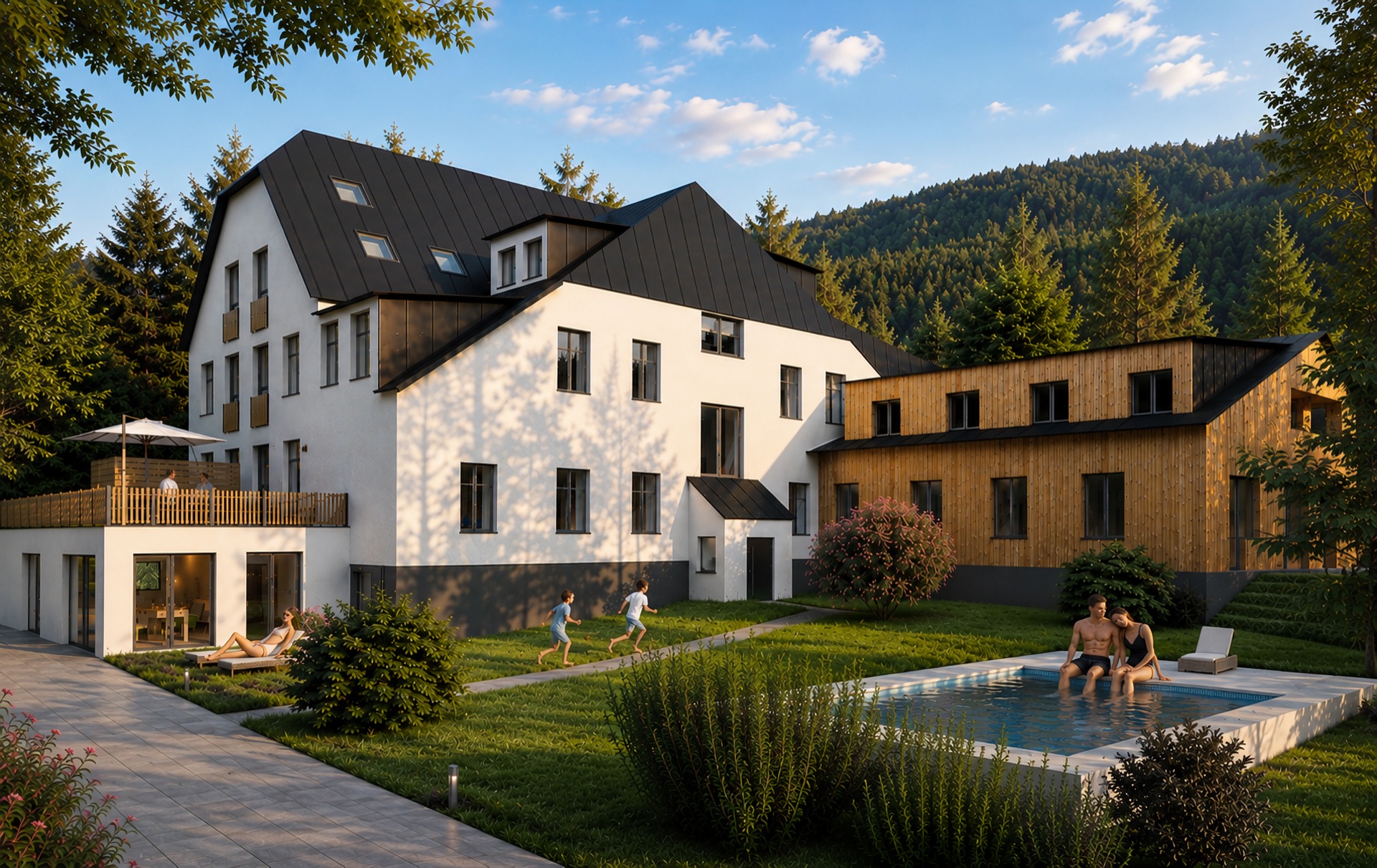 Rezidence Pod Špičákem — zahrada s bazénem a wellness